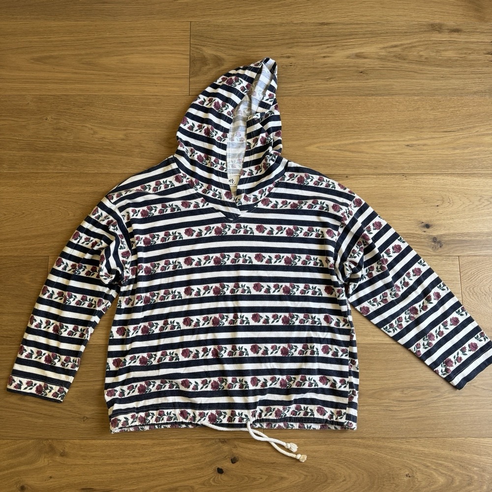 Byer California Vtg 90s Y2k Blue Stripe Floral Grunge Goth Emo Hoodie Top Sz M